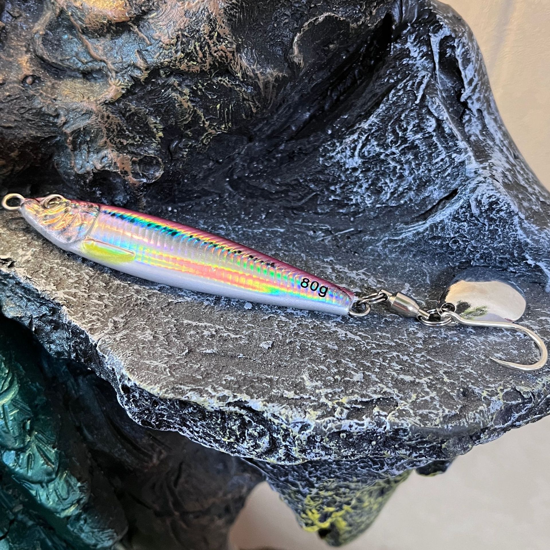 UV Metal Jig Lure Spinner Bait with Hooks for Mackerel Sea Fishing Shore Casting 60g 80g – Hard Lure – view 2