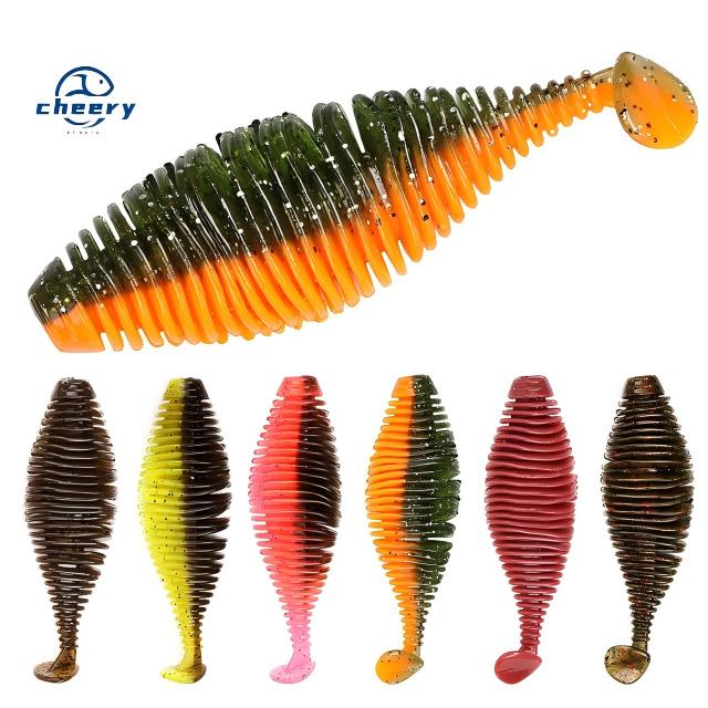 CHEERY Threaded Caterpillar T-Tail Stainless Steel 4-Piece 75cm Black Pit Bass Freshwater/Saltwater Artificial Soft Bait – Worms & Grubs – view 1