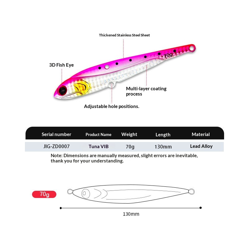 Glow-in-the-Dark Sea Fishing VIB Lure Metal Jig Bait Artificial Heavy 70g Sinking Fish Bait Enhanced Three Hooks Saltwater Fish – Hard Lure – view 2