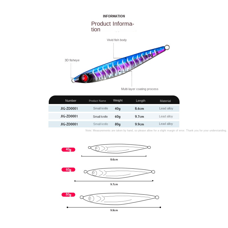 Boat Fishing Lure Iron Plate Bare Metal Jig Long-Distance Sea Fishing Bait 40g 60g 80g Slow Jigging No Hooks Mackerel – Hard Lure – view 3