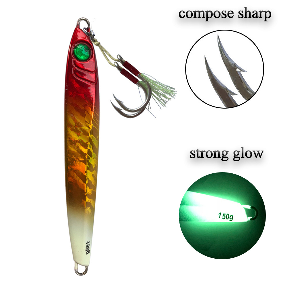 Fast-Sinking Iron Plate Lure 150g 200g Quick-Pull Sea Fishing Boat Fishing Lead Fish Night-Luminous Hooks Artificial Hard Bait – Hard Lure – view 3