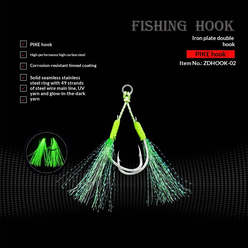 Sea Fishing Built-in Steel Wire Luminous Slow Shake Double Jig Hook for Mackerel with Barbed Points – Fishhook – view 2