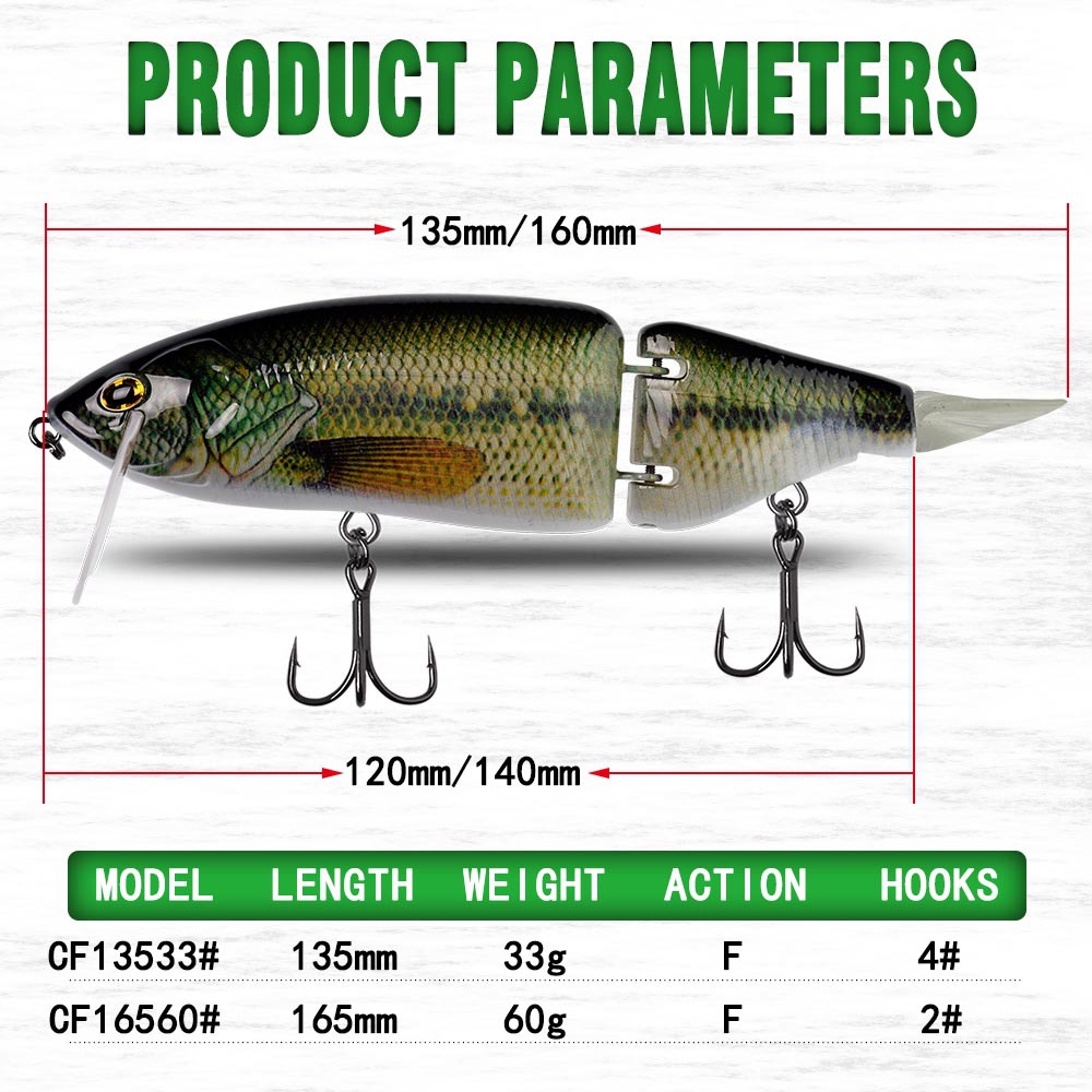 Artificial Hard Bait Lure Plastic Floating Swimbait Hooks 165mm 60g / 135mm 33g Multi-segment Bass Bait 47~60 Colors – Hard Lure – view 5