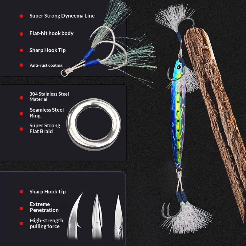 Bestseller Bright Silk Double Hook Lure Slow Jigging Sea Fishing Boat Fishing Strong Pulling Power Fishhook – Fishhook – view 2