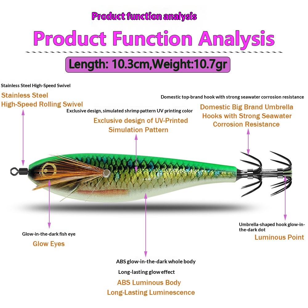 Wooden Shrimp Artificial Hard Bait Night-Luminous Balancing 80mm 107g No Hooks Fishing Lure – Hard Lure – view 3
