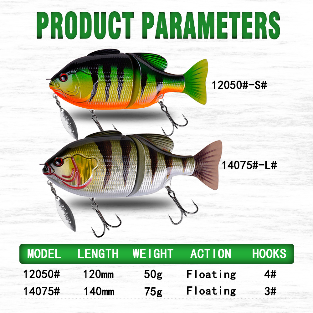 Plastic Artificial Hard Bait Lure Multi-segment Simulation Bait Freshwater Bass Floating 140mm/120mm – Hard Lure – view 5