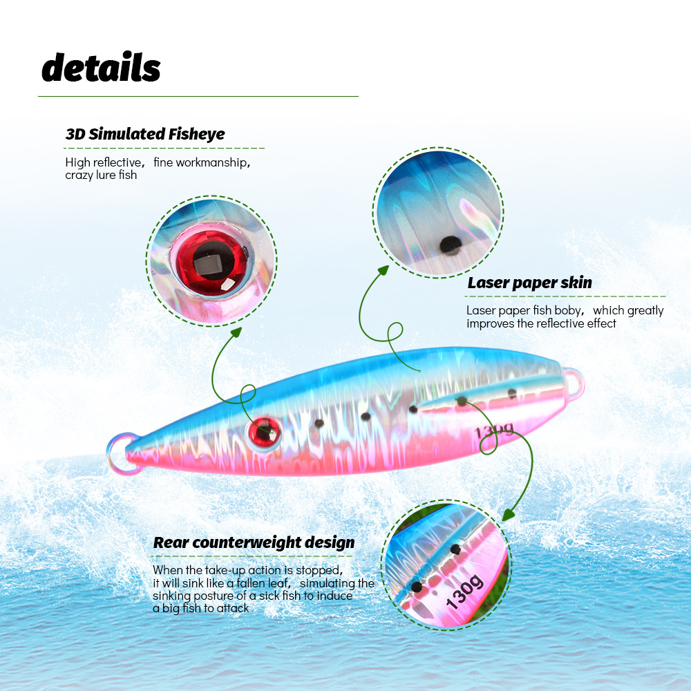 Metal Jig Lure Laser Seven-Color Glow-in-the-Dark Slow-Roll 100g Artificial Hard Bait Sea Fishing Boat Fishing Lead Fish Lure – Hard Lure – view 2