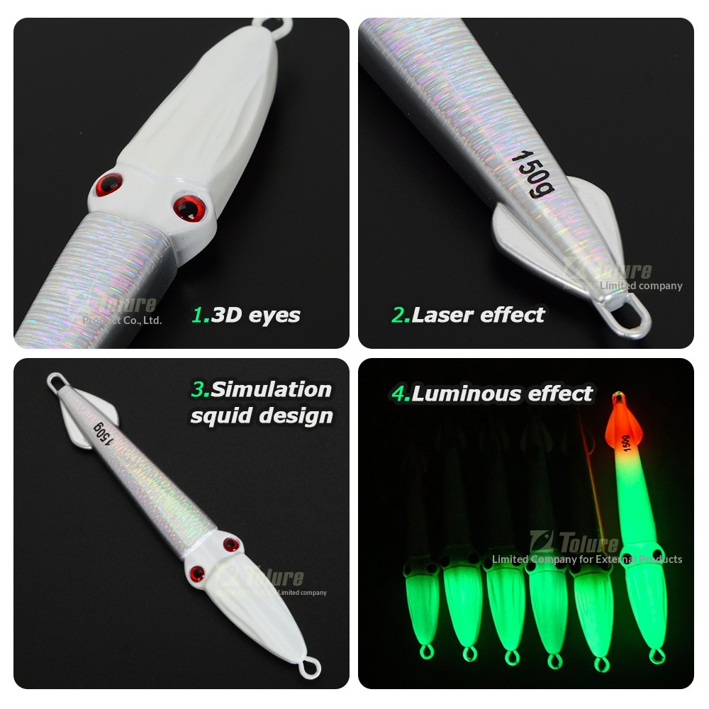 Luminous Laser Squid Jig 100g 150g Lead Artificial Hard Bait Without Hooks for Sea & Boat Fishing Slow Jigging Lure – Hard Lure – view 3