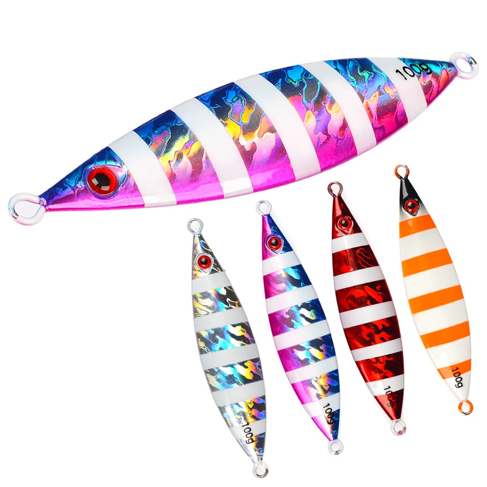 TL Luminous Slow-Rolling Metal Jig Lure 3D Bionic Eyes Saltwater Boat Fishing Artificial Hard Bait 60g-200g – Hard Lure – view 1