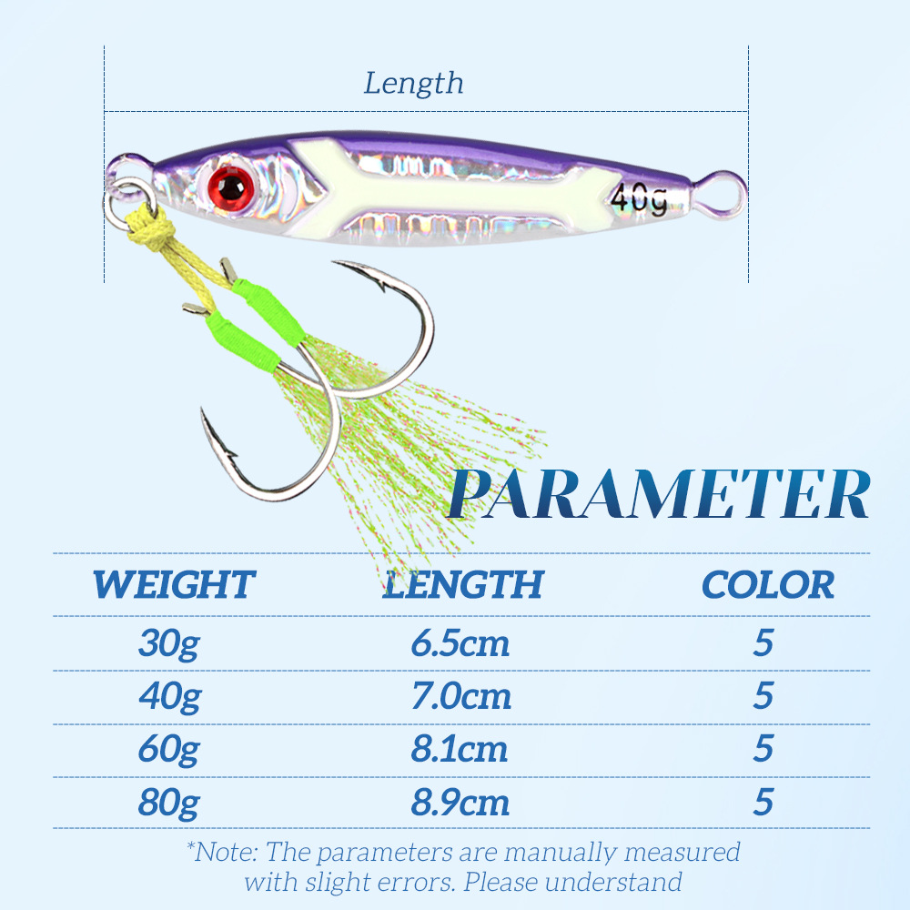 Tuolu Cross-Border Xiaopang Metal Jig Lure Long-Cast Slow-Rolling Noctilucent Laser Hard Bait Fish Bait Without Hooks Wholesale – Hard Lure – view 2