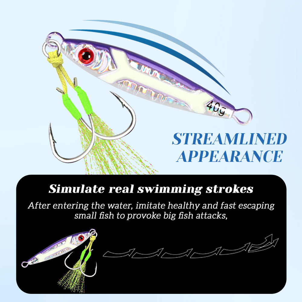 Tuolu Cross-Border Xiaopang Metal Jig Lure Long-Cast Slow-Rolling Noctilucent Laser Hard Bait Fish Bait Without Hooks Wholesale – Hard Lure – view 4
