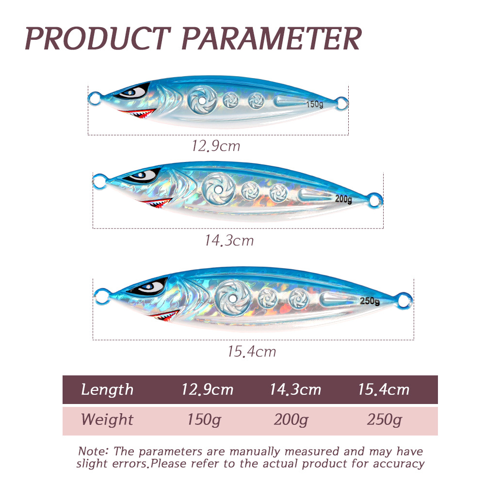 150/200/250g 3D Hollow Luminous Lead Bait Slow Jigging Metal Plate Artificial Lure Octopus Red Mackerel Cross-Border – Hard Lure – view 4