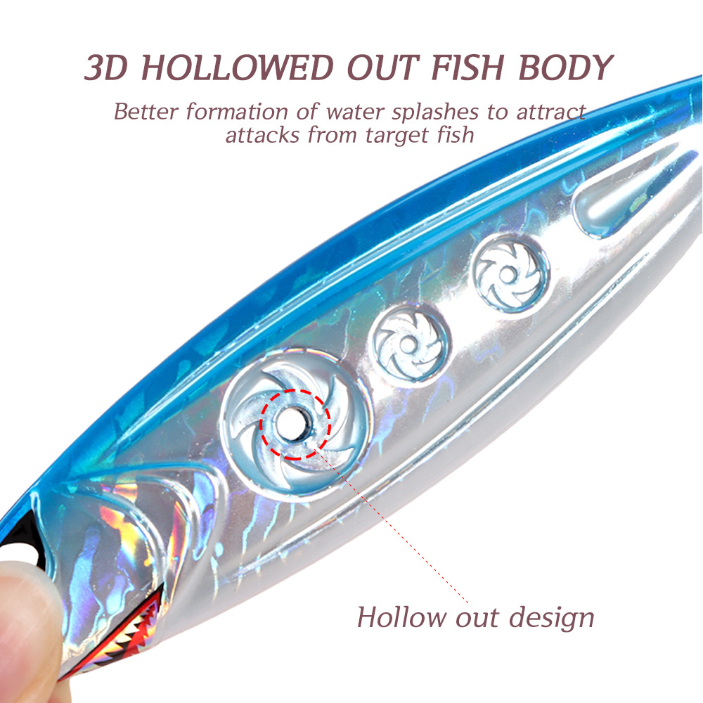 150/200/250g 3D Hollow Luminous Lead Bait Slow Jigging Metal Plate Artificial Lure Octopus Red Mackerel Cross-Border – Hard Lure – view 5