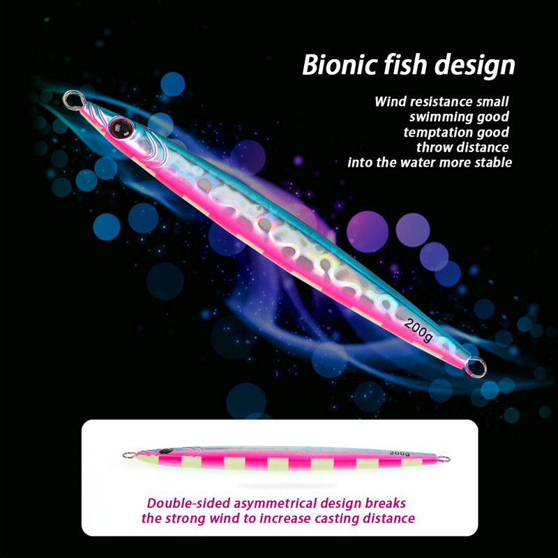 Pave Way Cross-Border Iron Plate Lure Bait Long-Distance Casting Laser Metal Lead Fish Hard Bait 150g/200g Luminous Colors – Hard Lure – view 3