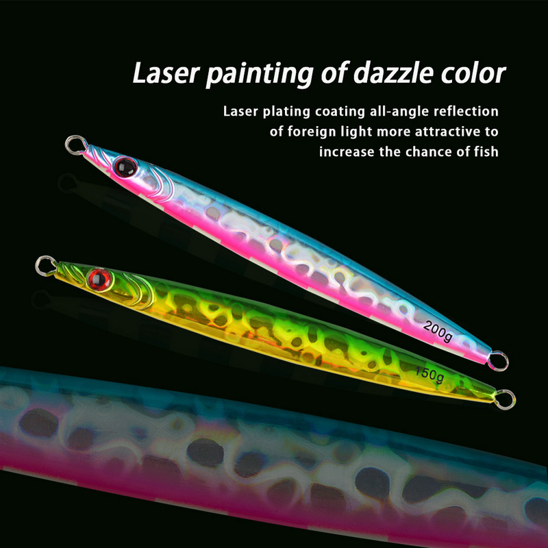 Pave Way Cross-Border Iron Plate Lure Bait Long-Distance Casting Laser Metal Lead Fish Hard Bait 150g/200g Luminous Colors – Hard Lure – view 5