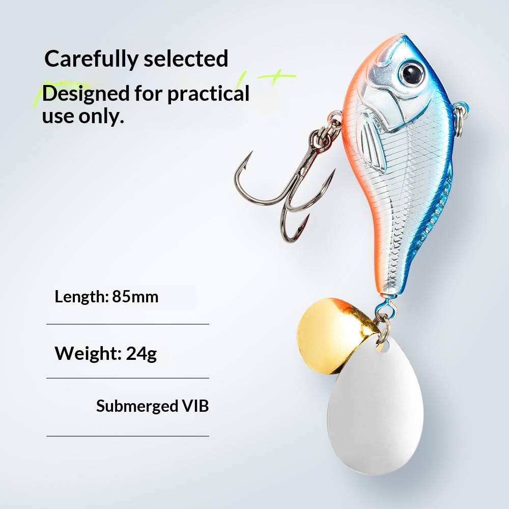 Full-Water-Column 24g 50mm Rotating Spinner Noise Blade Sinking Vib Long-Cast Stainless Steel Bionic Artificial Fish Lure Hooks – Hard Lure – view 4