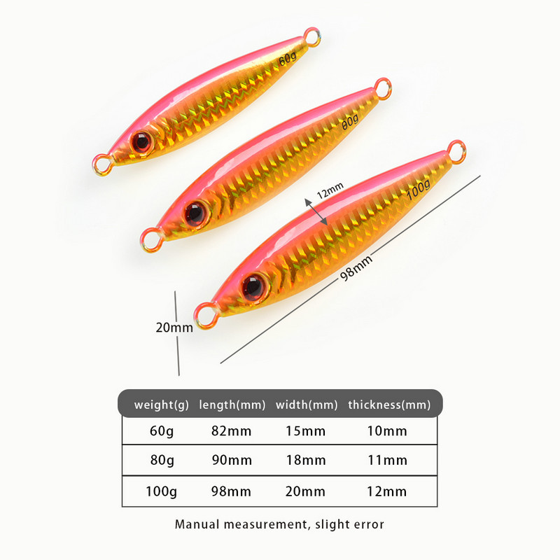 60g 80g 100g Artificial Hard Bait Metal Jig Lure Shore Casting Boat Fishing Nearshore Slow Shake No Hooks for Sea Bass – Hard Lure – view 3