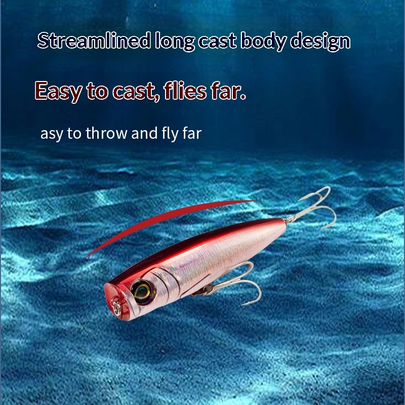130mm/60g New Stainless Steel Sea Fishing Popper Lure 3D Surface Skittering Artificial Hard Bait Fishing Tackle Bionic Wholesale – Hard Lure – view 2