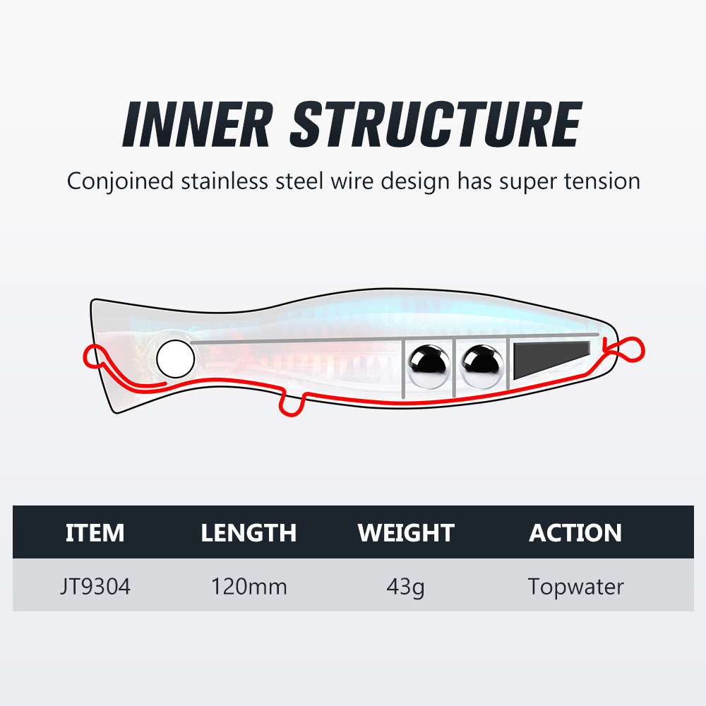 Manufacturer Wholesale Stainless Steel Surface-Walking Popper 12cm/43g Artificial Hard Bait Rattling Beads Lure – Hard Lure – view 3