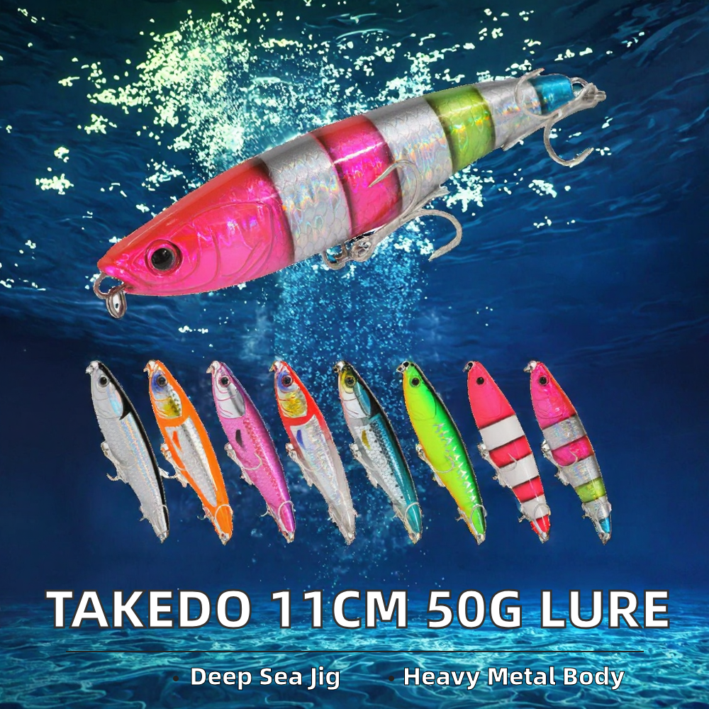 TAKEDO 11CM 50G Floating Pencil Lure Metal Jigging Lure Deep Sea Freshwater Fishing Bait 4# Treble Hook for Tuna River Lake – Hard Lure – view 2