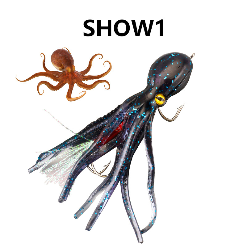 11cm 19g Octopus Soft Bait Double Hook Iron Plate Jig Plastic Sea Fishing Boat Bait for Tuna & Bass Deep Sea & River Fishing – Soft Lure – view 4