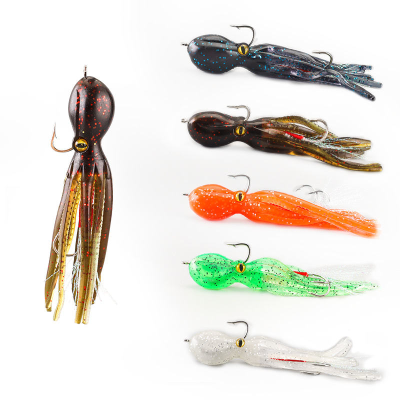 11cm 19g Octopus Soft Bait Double Hook Iron Plate Jig Plastic Sea Fishing Boat Bait for Tuna & Bass Deep Sea & River Fishing – Soft Lure – view 1
