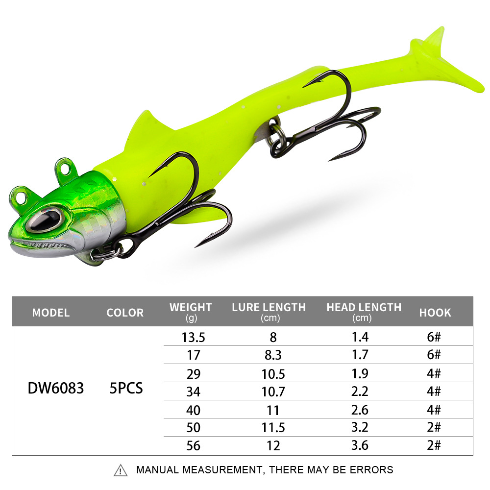 LETOYO 13.5g-56g 5 Color Artificial Soft Bait Saltwater T Tail Pinfish PVC Fishing Lures for River Use with Hooks – Soft Lure – view 2