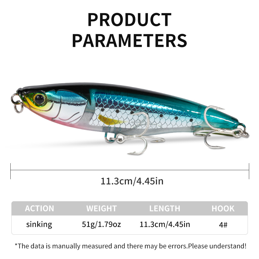 Sink Pencil Fishing Lure, Saltwater Offshore Hard Bait, 11cm/51g Long Cast Metal Lead Bionic Fake Bait Fishing Tackle – Hard Lure – view 2