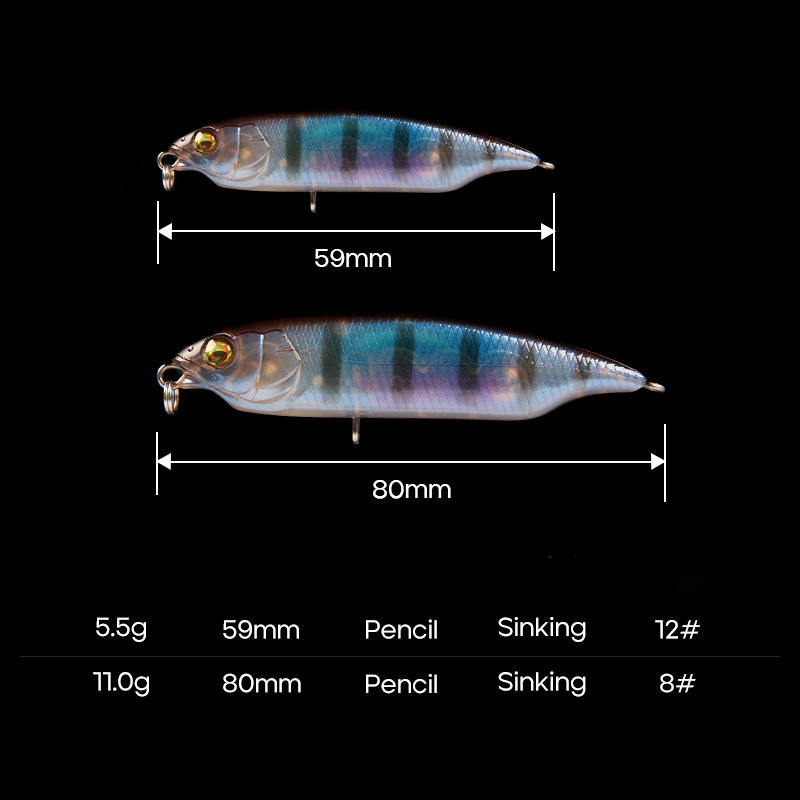 Long Cast Slow Sinking Pencil Lure, Walk the Dog Bionic Fishing Bait, 5.5g / 11g for Topmouth Culter Bass Fishing Tackle – Pencil – view 2