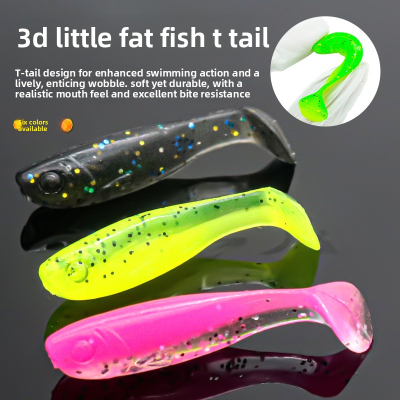 3D Small Fat Fish Root Fishing Two-color Luya Soft Bait T-tail Inverted Lead Hook Soft Worm Fishing Bait for Freshwater Fish 12 – Soft Lure – view 1