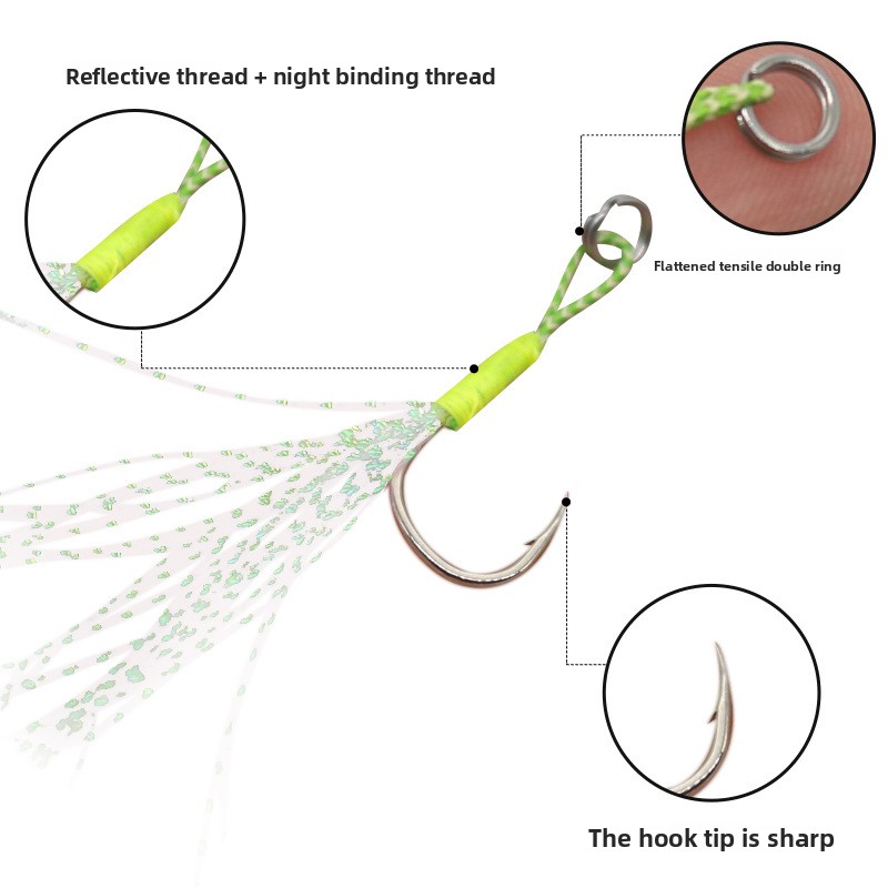 Luminous Iron Plate Single Hook Bright Silk Fluorescent Green Feather Accessories Reinforcing Black Lat Hook GZ018 Bass – Fishhook – view 3