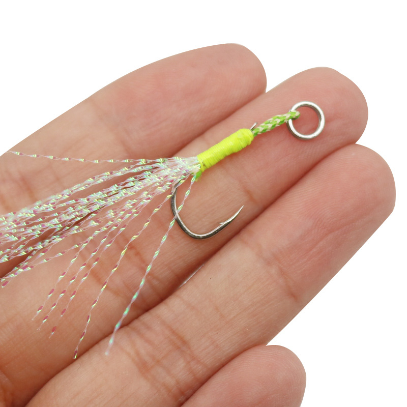 Luminous Iron Plate Single Hook Bright Silk Fluorescent Green Feather Accessories Reinforcing Black Lat Hook GZ018 Bass – Fishhook – view 4