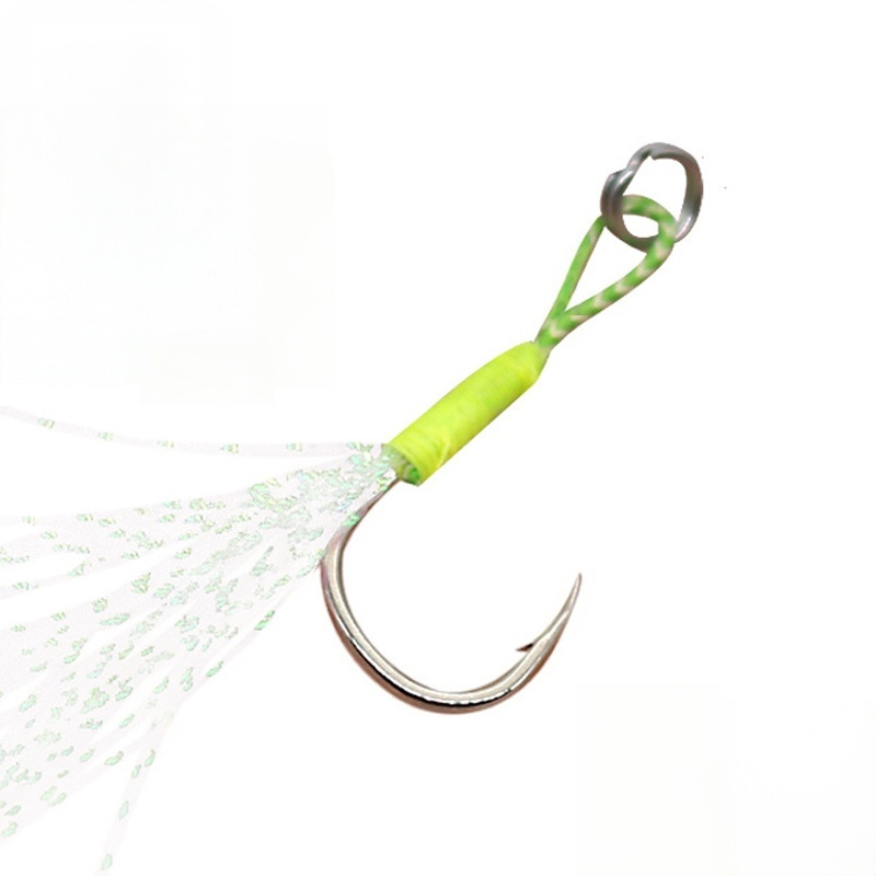 Luminous Iron Plate Single Hook Bright Silk Fluorescent Green Feather Accessories Reinforcing Black Lat Hook GZ018 Bass – Fishhook – view 1
