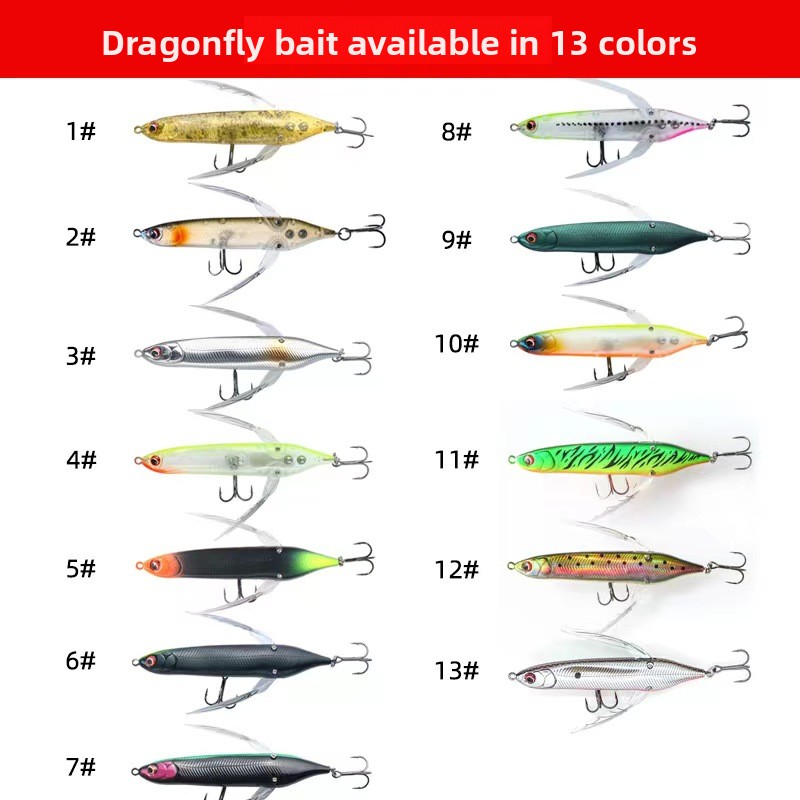Lexin Stainless Steel Artificial Hard Dragonfly Bait for Perch with Hooks-Floating Tractor Tail Design – Hard Lure – view 3
