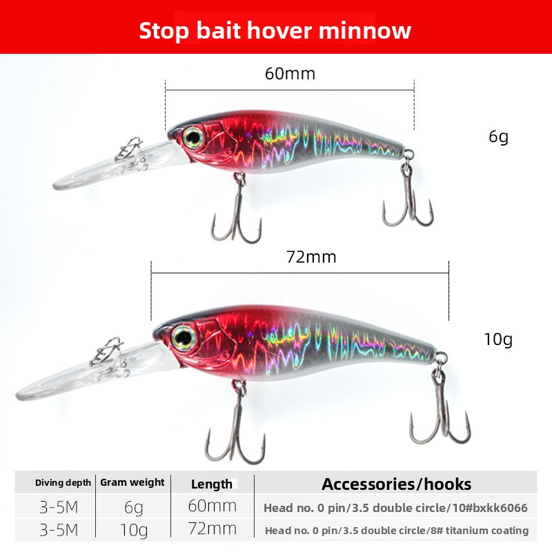 ABS 6g/10g Artificial Hard Bait Pumping Stop Bait Long Tongue Mino Hover Mino Hooks Mandarin Fish Perch Wild Fishing – Hard Lure – view 2