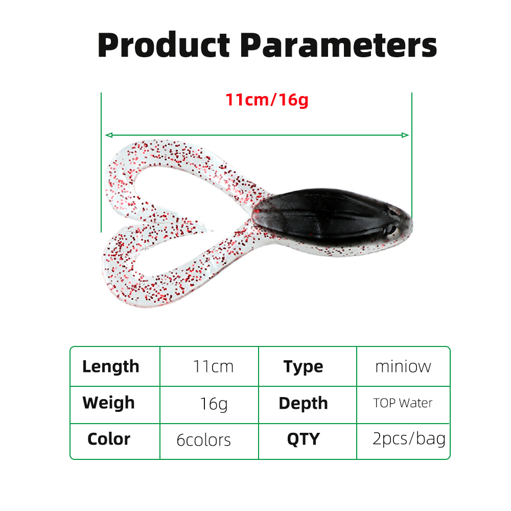 Floating Double-Tail Soft Frog Lure, 11cm 16g Soft Worm Lure, Bass Fishing Kit for Black Pit, Foreign Trade in Stock – Hard Lure – view 3