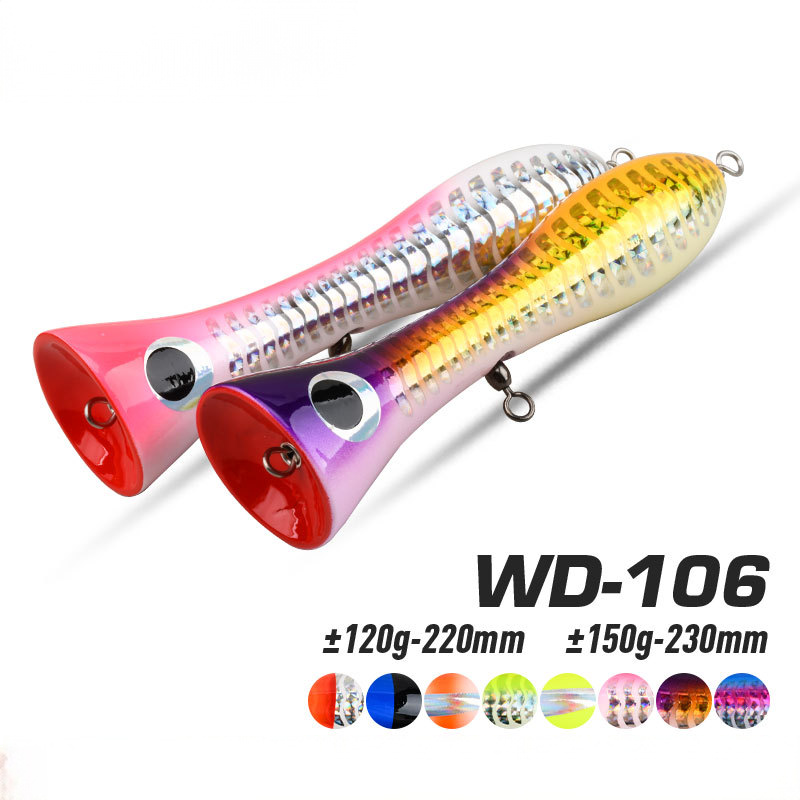 Big Mouth Wooden Popper Lure, ±120g/220mm Floating Topwater Popper, Offshore Casting Hard Bait for Tuna & Giant Trevally GT – Hard Lure – view 4