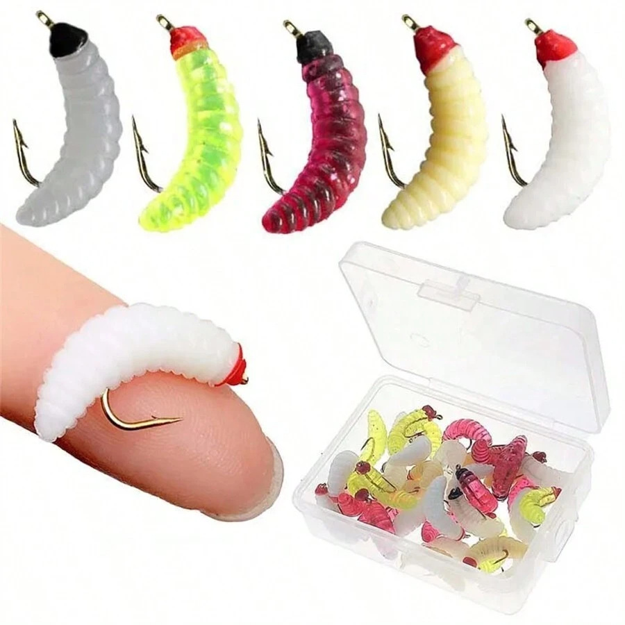 Custom PVC Luya Bait Set with Noodle Worm Soft Bait Bionic Hook Maggot for Grass Carp Fishing – Worms & Grubs – view 2