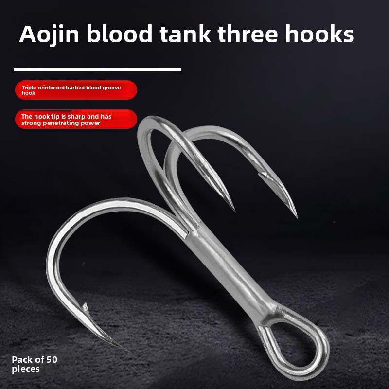 Aojin Triple Reinforced Barb Blood Groove Treble Hooks with Anti-Corrosion Rust-Resistant Plating for Saltwater Fishing 50 Pack – Fishhook – view 3