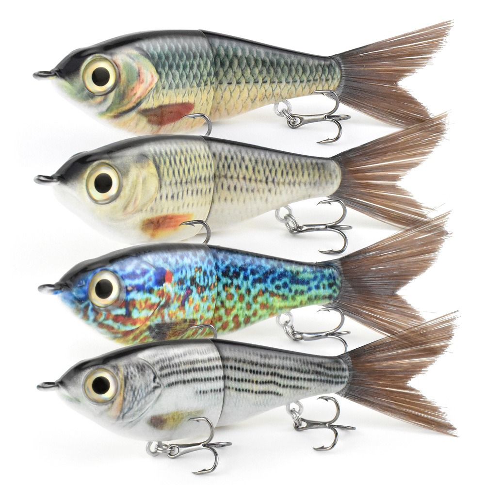 Mini Small Furry Tail Trout Lure, 120mm 2-Jointed Multi Section Bait with Metal Chain, ABS Plastic Saltwater Fishing Lure – Swimbait – view 1