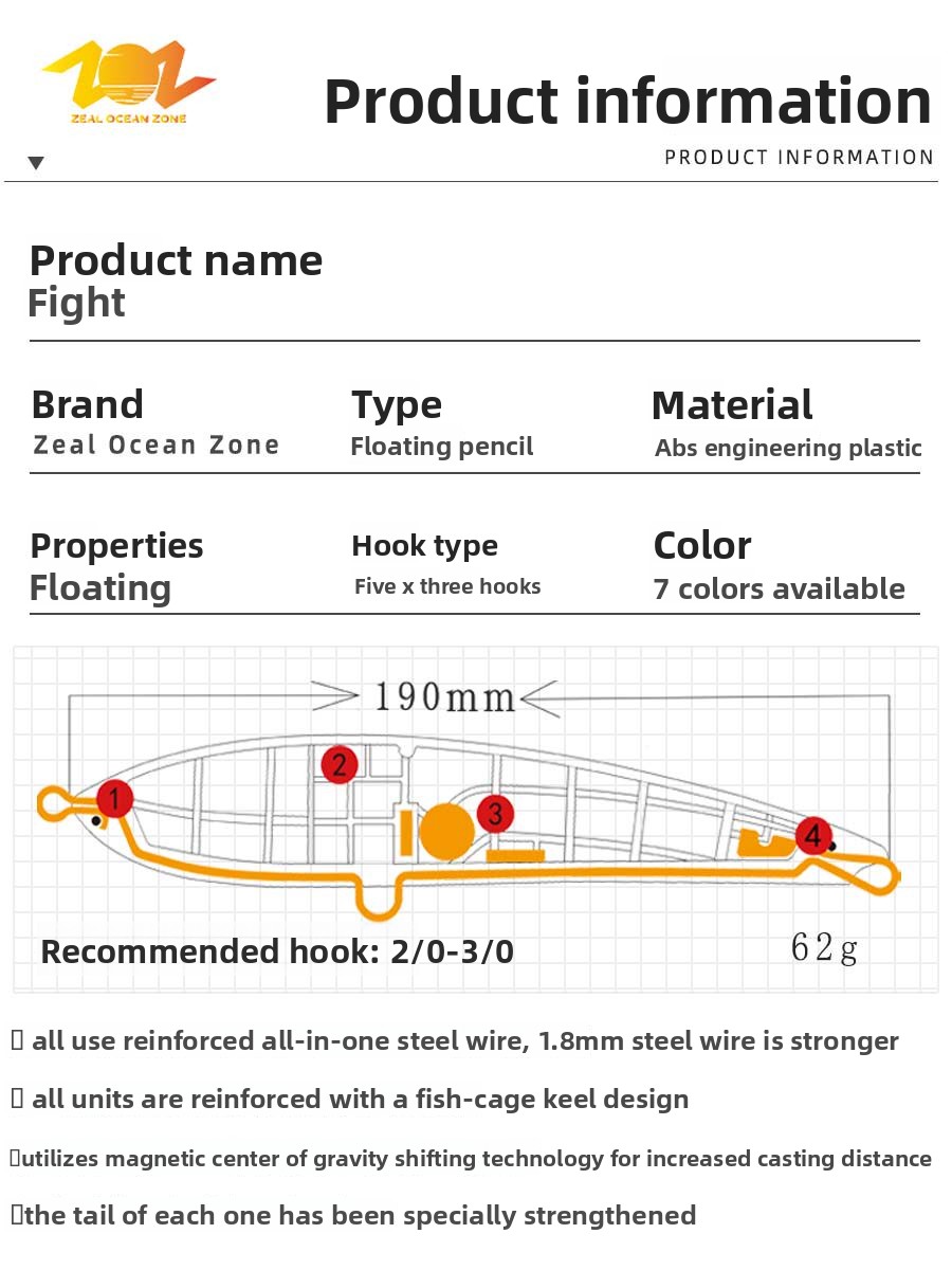 Stainless Steel Floating Water Pencil Sea Fishing 190mm Big Bait Live Bait Remote Luya Surface System – Pencil – view 3