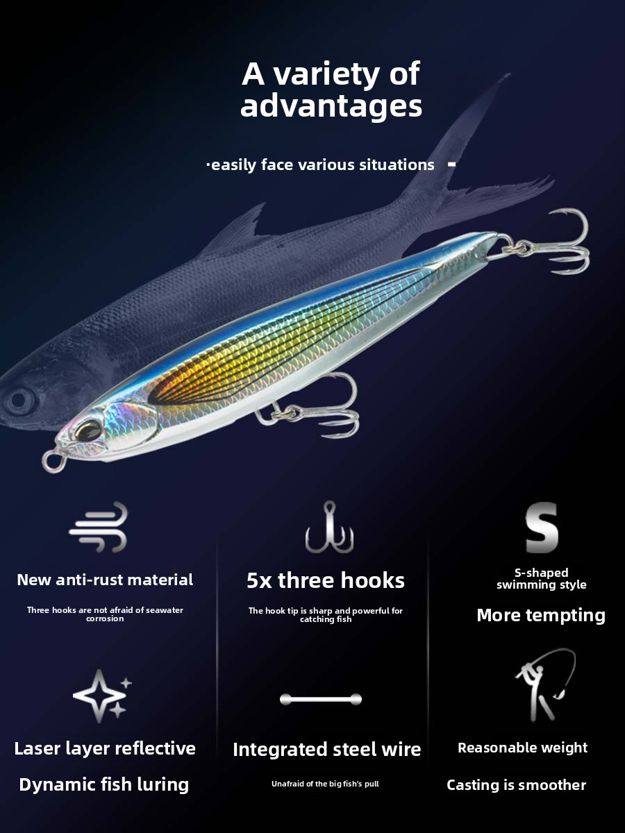 Stainless Steel Floating Water Pencil Sea Fishing 165mm190mm Large Bait Remote Investment Saltwater Fish – Pencil – view 2