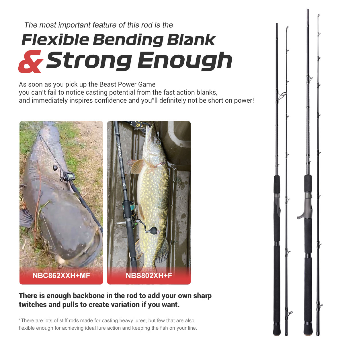 POWERGAME Carbon Fishing Rod Lake Lure Fishing Freshwater Hard Action 170g Two-Piece for Pike Dog Fish Catfish – Fishing Rod – view 5