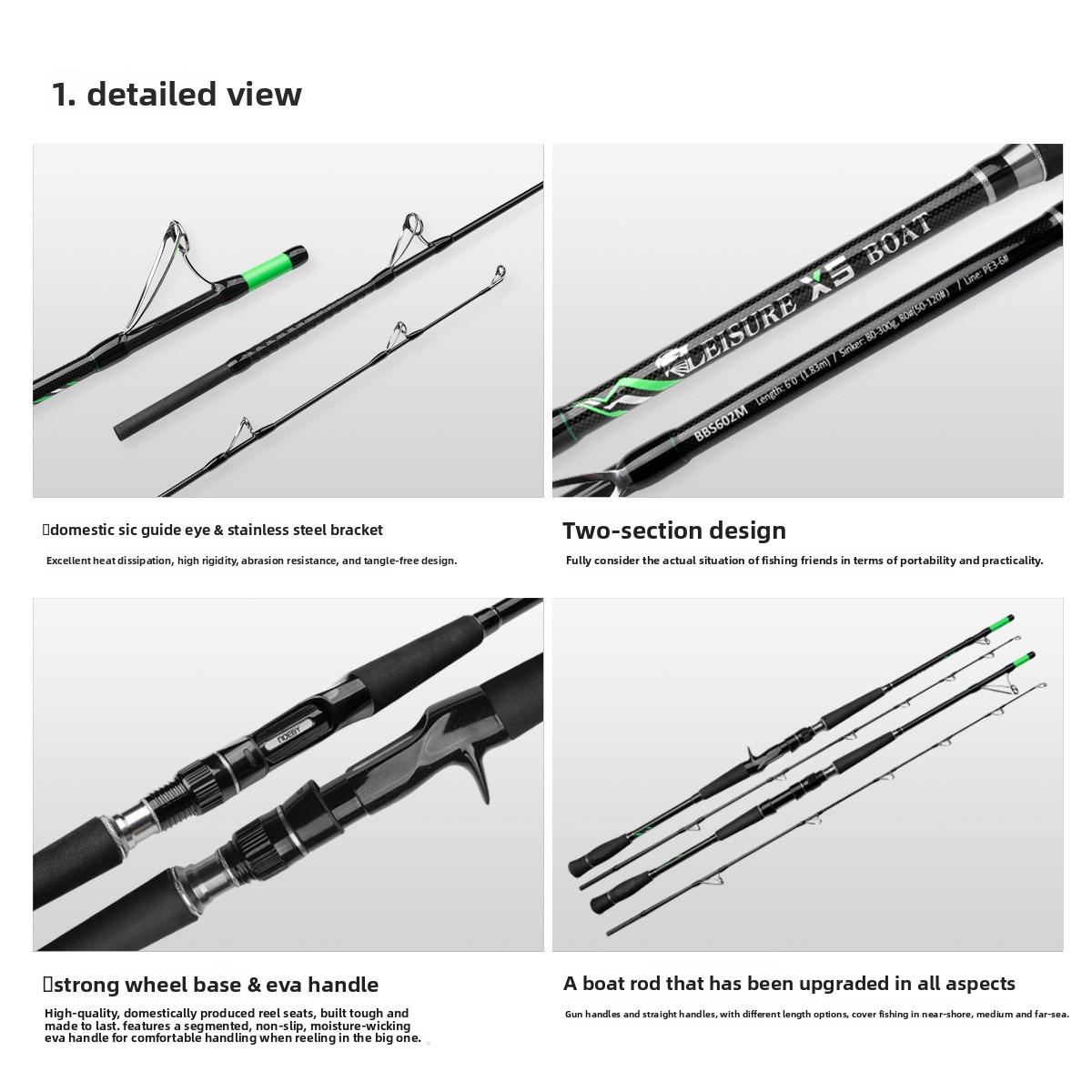 Carbon Fishing Rod X5 Boat Use 2 Section Insert Straight/Gun Handle Removed 232g 110cm Collapsed Length – Fishing Rod – view 4
