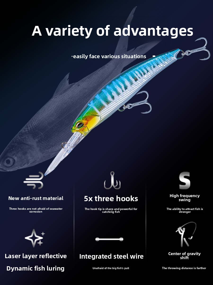 Artificial Hard Bait Drag Fishing Minnow Freshwater Saltwater Long Throw Center Gravity Transfer Integrated Steel – Minnow – view 3