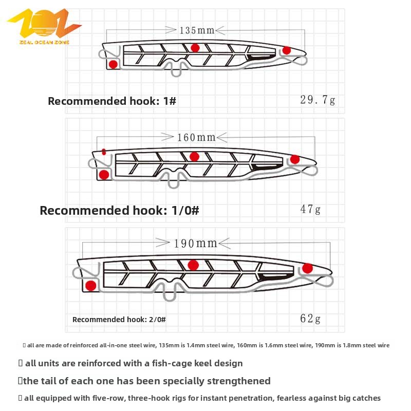 Splash Wave Craw 135mm 160mm 190mm Sea Fishing Live Bait Long Distance Lure Surface Stainless Steel Universal – Popper – view 3