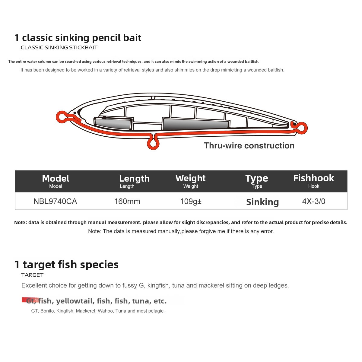 For Nobby Stainless Steel Submerged Mino Luya Fake Bait 109g for Saltwater Fish Boat Fishing Long Throw – Hard Lure – view 2