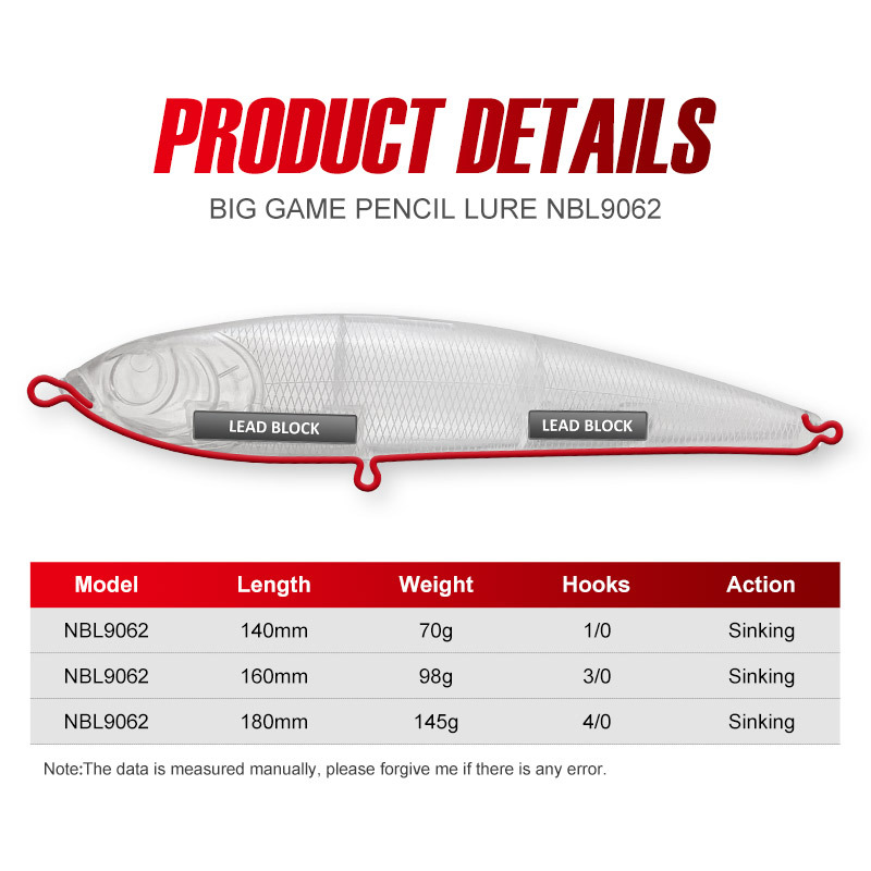 For Nobby Submerged Pencil Sea Fishing Luya Artificial Hard Bait 14cm62g Boat Fishing Far Sea GT Fake Bait ABS Fishing Gear – Hard Lure – view 2