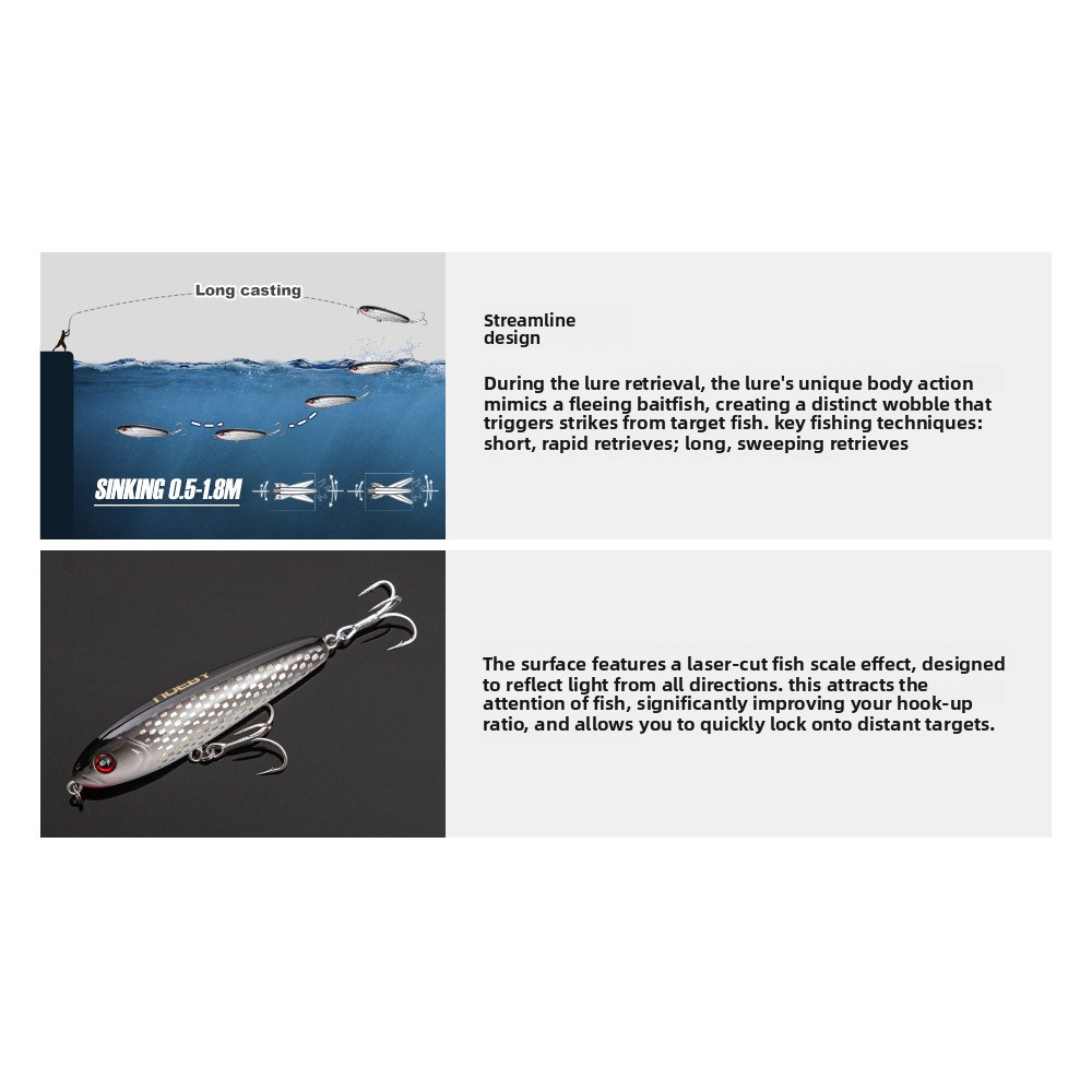 Factory Wholesale Stainless Steel 75mm 28g Surface Pencil Bass Lure Artificial Hard Bait – Hard Lure – view 2