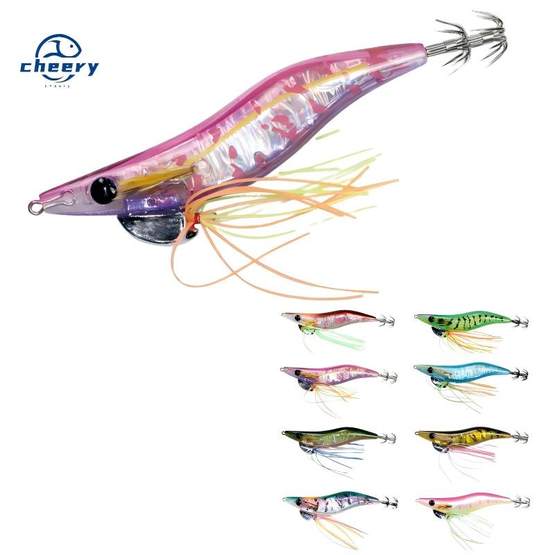 CHEERY New Squid Jig 92mm 11g 2.5# Midwater Bait Hard Plastic Fishing Lure for Sea Bass Salmon Catfish Saltwater Boat Use – Wood Shrimp – view 1